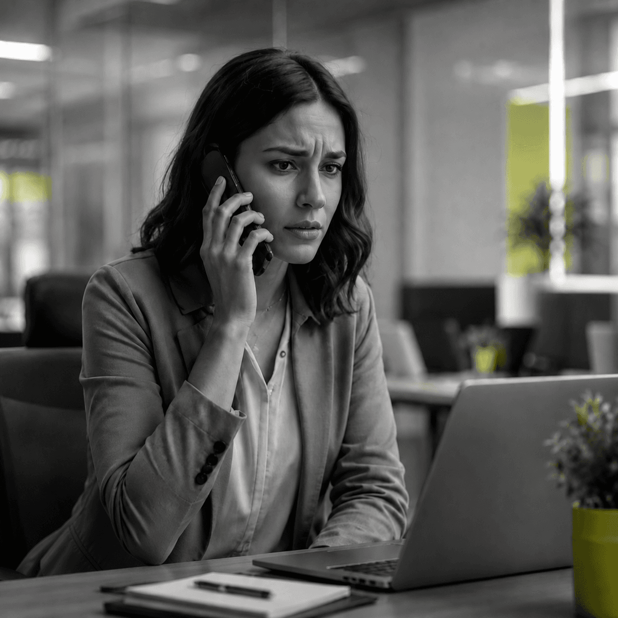 A resident making a phone call to report a building issue