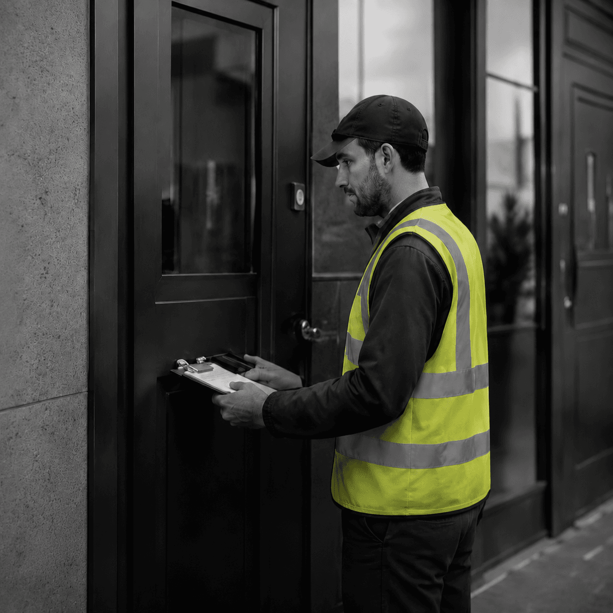 A property services operative attending a building